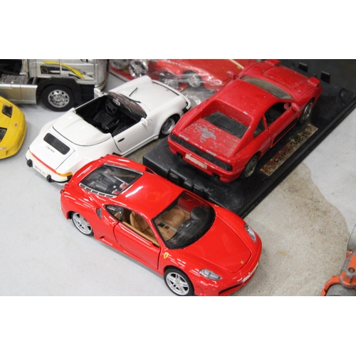 265 - SEVEN DIE-CAST 1/24 SCALE SUPER CAR MODELS PLUS ONE TRUCK TO INCLUDE FERRARI, LAMBORGHINI, PORSCHE, ... 