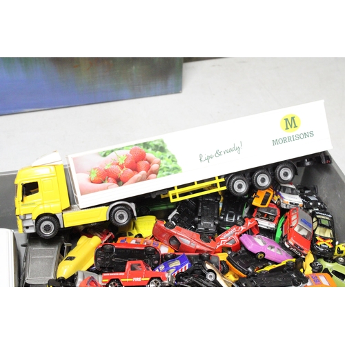 266 - A LARGE COLLECTION OF DIE-CAST TOY CARS TO INCLUDE A LARGE MORRISONS LORRY