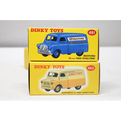 273 - FIVE ATLAS DINKY MODELS TO INCLUDE, 811 CARAVANE, 481 OVALTINE BEDFORD VAN, 482 BEDFORD VAN 'DINKY T... 