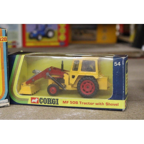 274 - TWO CORGI TOYS TO INCLUDE NO.54, A MASSEY FERGUSON 50B TRACTOR WITH SHOVEL AND A NO.1128, PRIESTMAN ... 