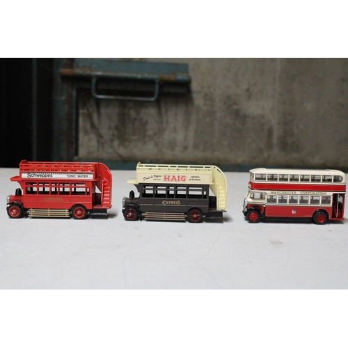 296 - NINE DIE-CAST BUSES AND TRAMS TO INCLUDE DINKY AND MATCHBOX