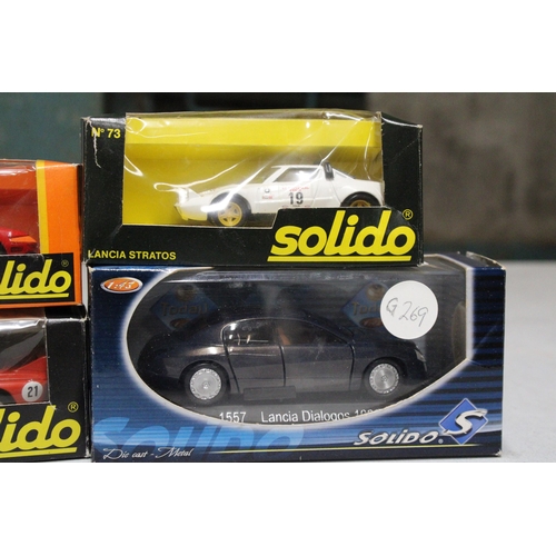 299 - FOUR DIE-CAST SOLIDO CARS TO INCLUDE FERRARI AND LANCIA - ALL AS NEW IN BOXES