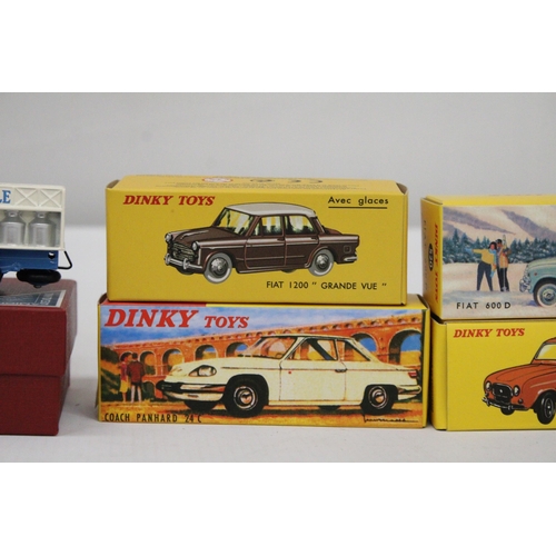 379 - FIVE ATLAS DINKY MODELS TO INCLUDE, 518 RENAULT 4L, 524 COACH PANHARD 24C, 531 FIAT 1200 'GRANDE VUE... 