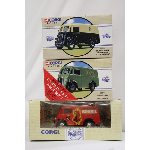 380 - EIGHT CORGI MODELS OF MORRIS J VANS - ALL AS NEW IN BOXES