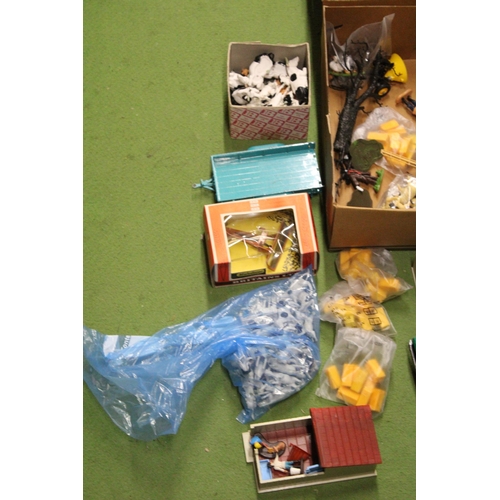 534 - A QUANTITY OF BRITAINS FARMYARD MODELS AND ACCESSORIES TO INCLUDE A TRACTOR, TRAILERS, FARMYARD IMPL... 