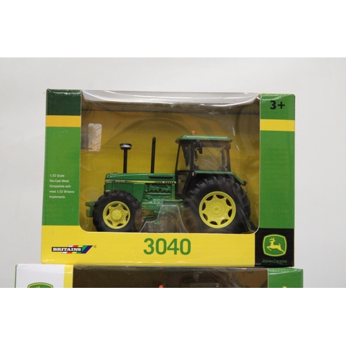 546 - TWO BRITAINS 1:32 SCALE JOHN DEERE TRACTORS TO INCLUDE MODELS 3040 AND 6195M - BOTH AS NEW IN BOXES