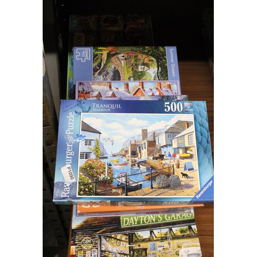 562 - A COLLECTION OF NINE JIGSAW PUZZLES - 5 1000 PIECES AND FOUR 500 PIECES - TWO AS NEW AND SEALED, PLU... 