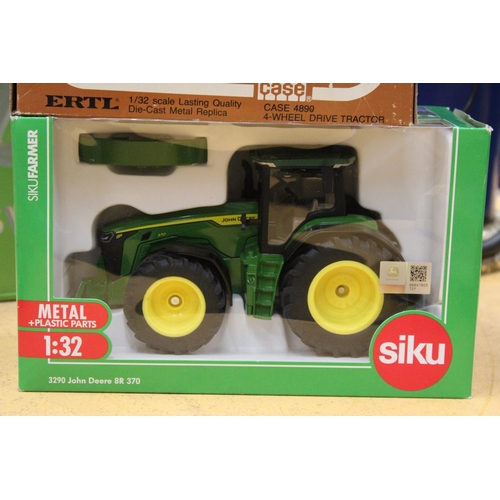 566 - TWO 1:32 SCALE MODEL TRACTORS TO INCLUDE A SIKU JOHN DEERE 8R 370 AND A ERTL CASE 4 WHEEL DRIVE TRAC... 