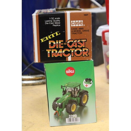 566 - TWO 1:32 SCALE MODEL TRACTORS TO INCLUDE A SIKU JOHN DEERE 8R 370 AND A ERTL CASE 4 WHEEL DRIVE TRAC... 