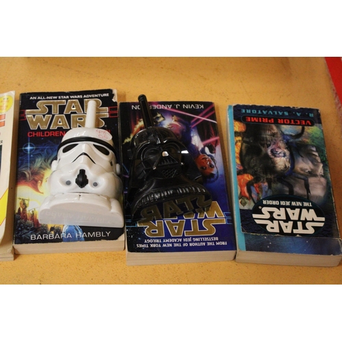 581 - SIX STAR WARS BOOKS AND TWO WALKIE TALKIES