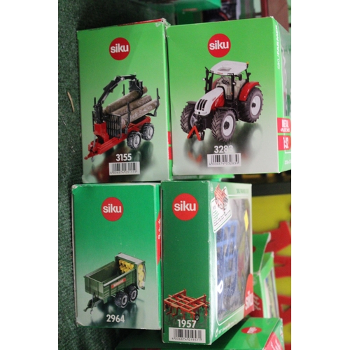 206 - FOUR SIKU 1:32 SCALE FARM MODELS TO INCLUDE A STEYR CVT 6230 TRACTOR, A BERGMANN MANURE SPREADER, A ... 