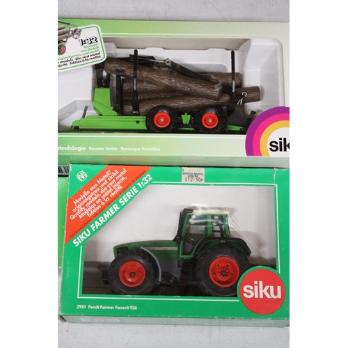 210 - FOUR SIKU 1:32 SCALE FARM MODELS TO INCLUDE A FENDT FARMER FAVORIT 926 TRACTOR, A FRONT FURROS, A FE... 