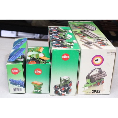 210 - FOUR SIKU 1:32 SCALE FARM MODELS TO INCLUDE A FENDT FARMER FAVORIT 926 TRACTOR, A FRONT FURROS, A FE... 