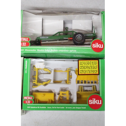 211 - FOUR SIKU 1:32 SCALE FARM MODELS TO INCLUDE A FENDT FARMER 308 LS, AN ACCESSORY SET FOR FRONT LOADER... 