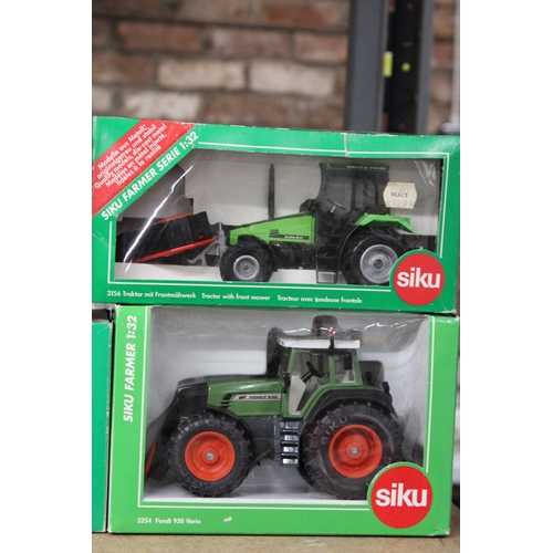 221 - FOUR SIKU 1:32 SCALE FARM MODEL TRACTORS TO INCLUDE AFENDT 930 VARIO, A FENDT FARMER 411 VARIO, A LA... 