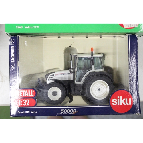 222 - THREE SIKU 1:32 SCALE TRACTOR MODELS TO INCLUDE A LIMITED EDITION FENDT 312 VARIO, A VALTRA T191 AND... 