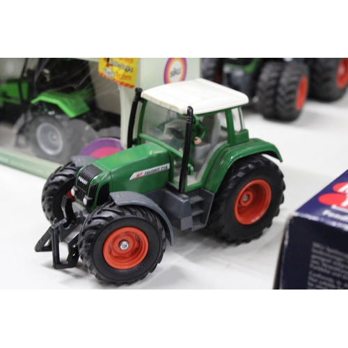 224 - FOUR SIKU 1:32 SCALE TRACTOR MODELS TO INCLUDE A DEUTZ AGROXTRA (AS NEW IN BOX), A FENDT 1050, A JOH... 