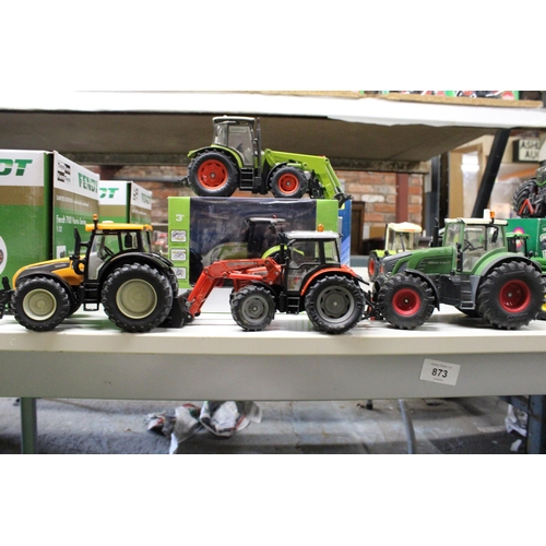 226 - FIVE SIKU 1:32 SCALE FARM TRACTORS TO INCLUDE A CLAAS ARION 540 (AS NEW IN BOX), A VALTRA, A CLAAS 6... 