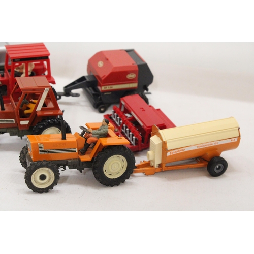 499 - SIX BRITAINS MODELS TO INCLUDE A VOLVO BM TRACTOR, A FIAT TRACTOR, A AND ROVER, A MASSEY FERGUSON SE... 