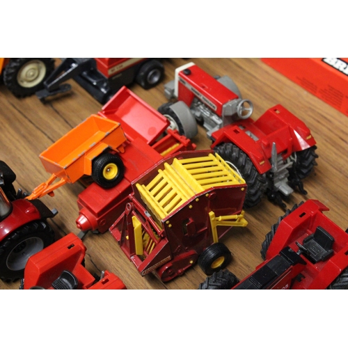 502 - TWO BRITAINS 1:32 SCALE MODELS TO INCLUDE A MASSEY FERGUSON 5613 TRACTOR, A VALMET 805 TRACTOR, A RE... 