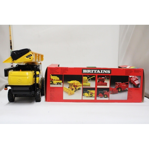 506 - TWO BRITAINS 1:32 SCALE MODELS TO INCLUDE A COMBINE HARVESTER WITH MAIZE HEAD - AS NEW IN BOX AND A ... 