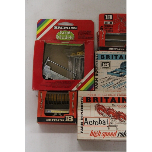 510 - NINE BRITAINS VINTAGE FARM ACCESSORY MODELS TO INCLUDE 1960'S AND 1970'S, ACROBAT HIGH SPEED RAKE, F... 