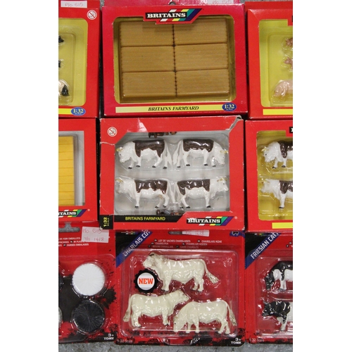 515 - A LARGE QUANTITY OF BRITAINS FARMYARD ACCESSORIES AND ANIMALS TO INCLUDE COWS, PIGS, HAYBALES, FARM ... 