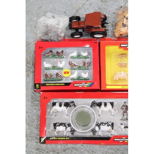 519 - A QUANTITY OF BRITAINS 1:32 SCALE MODELS AND ACCESSORIES TO INCLUDE A FARM BUILDING, WALLS, A GATE, ... 