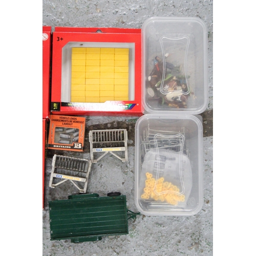 520 - A QUANTITY OF BRITAINS 1:32 SCALE FARMYARD MODELS TO INCLUDE A MASSEY FERGUSON 6180 TRACTOR, A MILKI... 