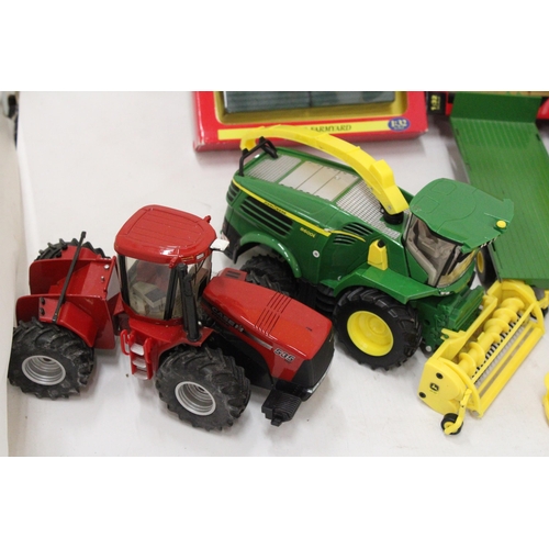 524 - SIX BRITAINS 1:32 SCALE MODELS TO INCLUDE A CASE 535 TRACTOR, A JOHN DEERE 8600i FORAGE HARVESTER, A... 