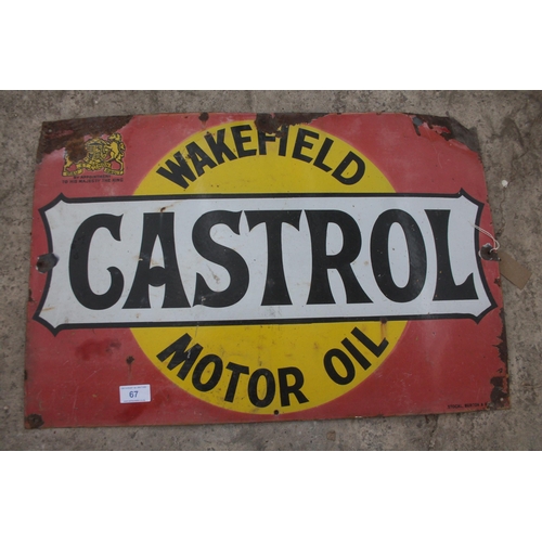 67 - ENAMEL WAKEFIELD CASTROL MOTOR OIL SIGN  NO VAT