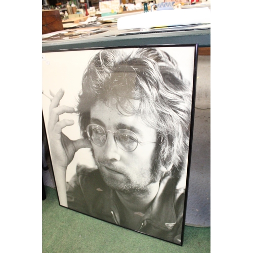 85 - A FRAMED PRINT OF JOHN LENNON DRESSED AS A COMMISSIONAIRE IN 1966 (64 x 51 CM) AND A FURTHER FRAMED ... 