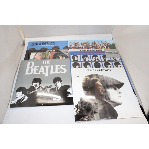 88 - SIX OFFICIAL BEATLES SEALED CALENDARS TO INCLUDE 2017 SGT PEPPERS LONELY HEARTS CLUB, 2021 LET IT BE... 