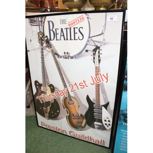 92 - TWO FRAMED OFFICIAL TOUR POSTERS - PRESTON GUILDHALL BOOTLEG BEATLES AND 2010 - 2011 THE BEATLES AND... 