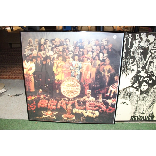 95 - TWO FRAMED BEATLES POSTERS TO INCLUDE REVOLVER AND SGT PEPPER'S LONELY HEARTS CLUB BAND 56 X 56 CM