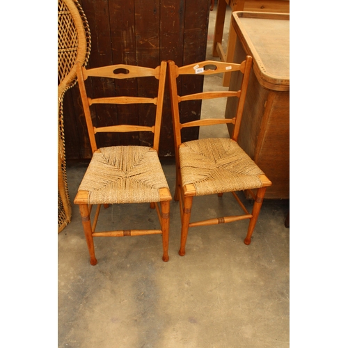 2871 - A PAIR OF EDWARDIAN BEDROOM CHAIRS AND AN ADJUSTABLE PIANO STOOL