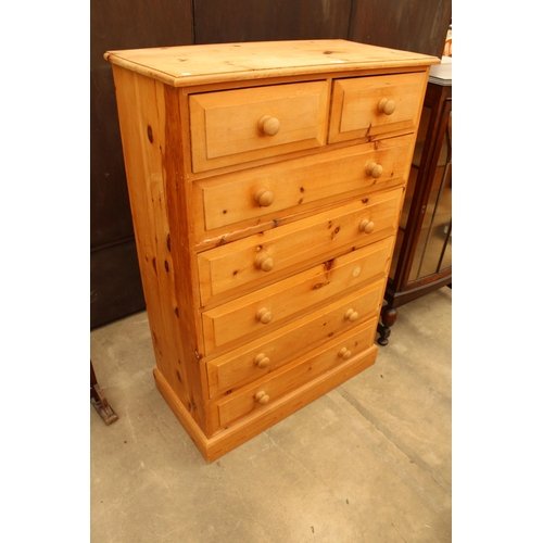 2883 - A PINE CHEST OF TWO SHORT AND FIVE LONG DRAWERS 36