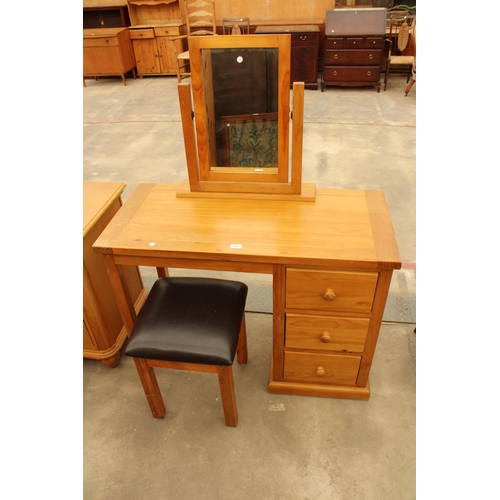 2891 - A PINE SINGLE PEDESTAL DRESSING CHEST WITH SINGLE MIRROR AND THREE DRAWERS 42