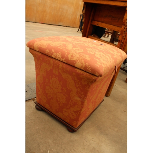 2906 - A VICTORIAN SARCOPHAGUS UPHOLSTERED OTTOMAN, 28 X 18