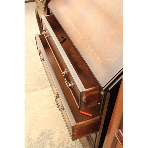 2922 - A MODERN MAHOGANY AND INLAID BUREAU, 30