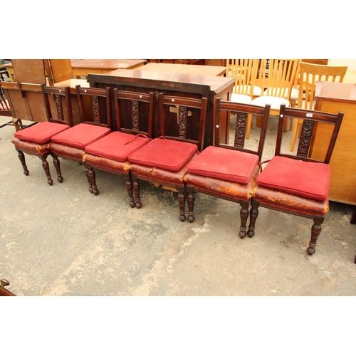 2929 - A SET OF SIX LATE VICTORIAN MAHOGANY PARLOUR CHAIRS ON TURNED FRONT LEGS