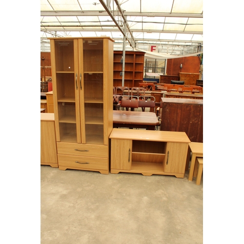 2935 - A MODERN TWO DOOR GLAZED CABINET AND TV STAND