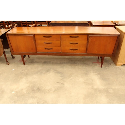 2937 - A ROYAL HERITAGE RETRO TEAK SIDEBOARD INCLUSIVE THREE DRAWERS AND THREE SLIDING DOORS, ONE BEING THR... 