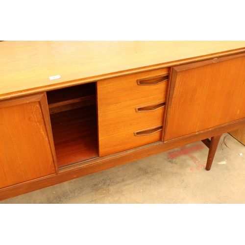 2937 - A ROYAL HERITAGE RETRO TEAK SIDEBOARD INCLUSIVE THREE DRAWERS AND THREE SLIDING DOORS, ONE BEING THR... 