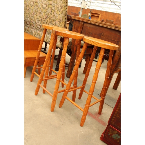 2942 - THREE MODERN PINE STOOLS