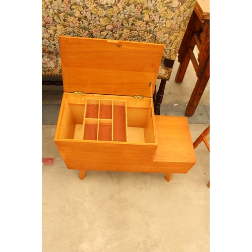 2943 - A RETRO VANSON SEWING BOX /TABLE WITH TWO DRAWERS.