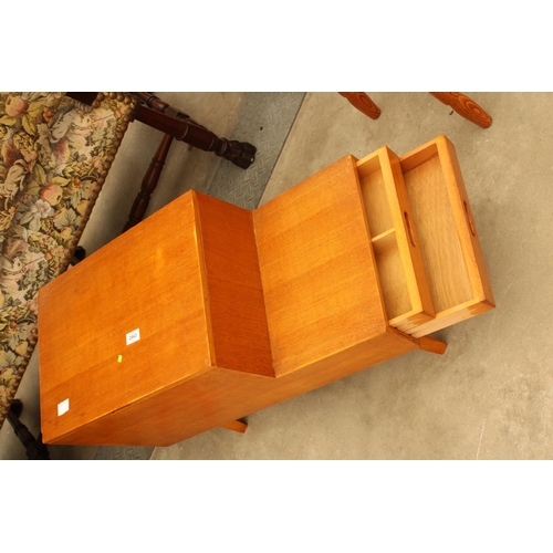 2943 - A RETRO VANSON SEWING BOX /TABLE WITH TWO DRAWERS.