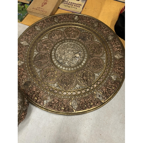 36 - AN INDIAN BRONZE CELEBRATION POT DEPICTING DIWALI DEITIES, GANESHA, LAKSHMI AND OTHERS TOGETHER WITH... 