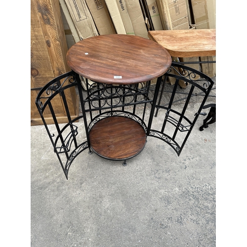 2949 - A CIRCULAR WINE RACK TABLE WITH HARDWOOD TOP AND BASE