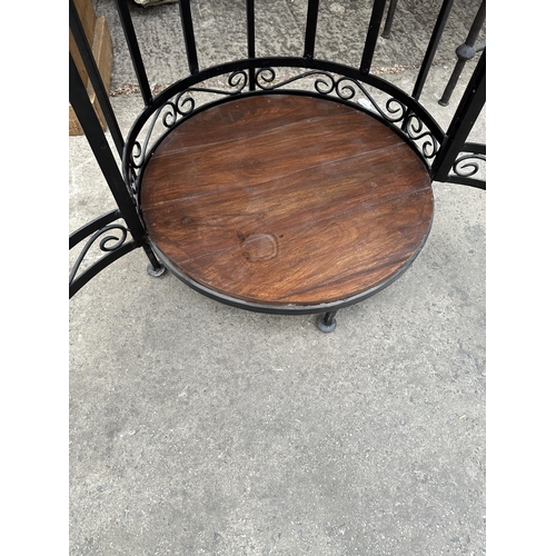 2949 - A CIRCULAR WINE RACK TABLE WITH HARDWOOD TOP AND BASE